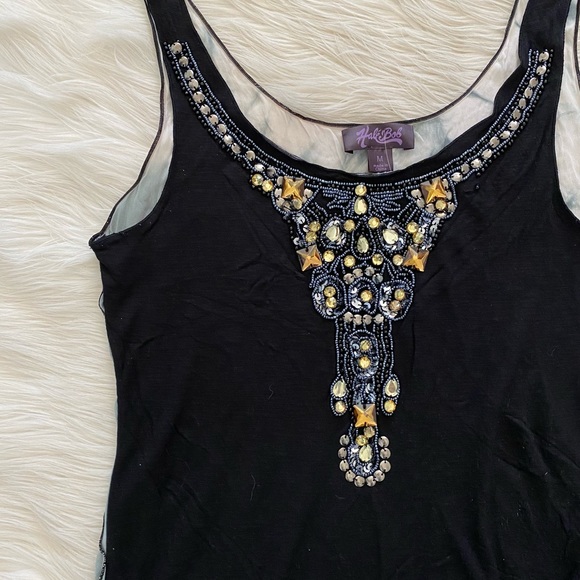 Hale Bob Black Crystal Beaded Embellished Sleeveless Silk Tunic Top Dress - Picture 4 of 12